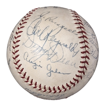 1938 National League Champion Chicago Cubs Team Signed Official National League Frick Baseball With 19 Signatures Including Dean, Hartnett & Lazzeri (PSA/DNA)